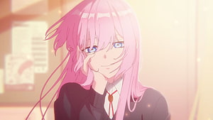 Shikimori's Not Just a Cutie Anime Girl with Pink Hair and School Uniform HD wallpaper