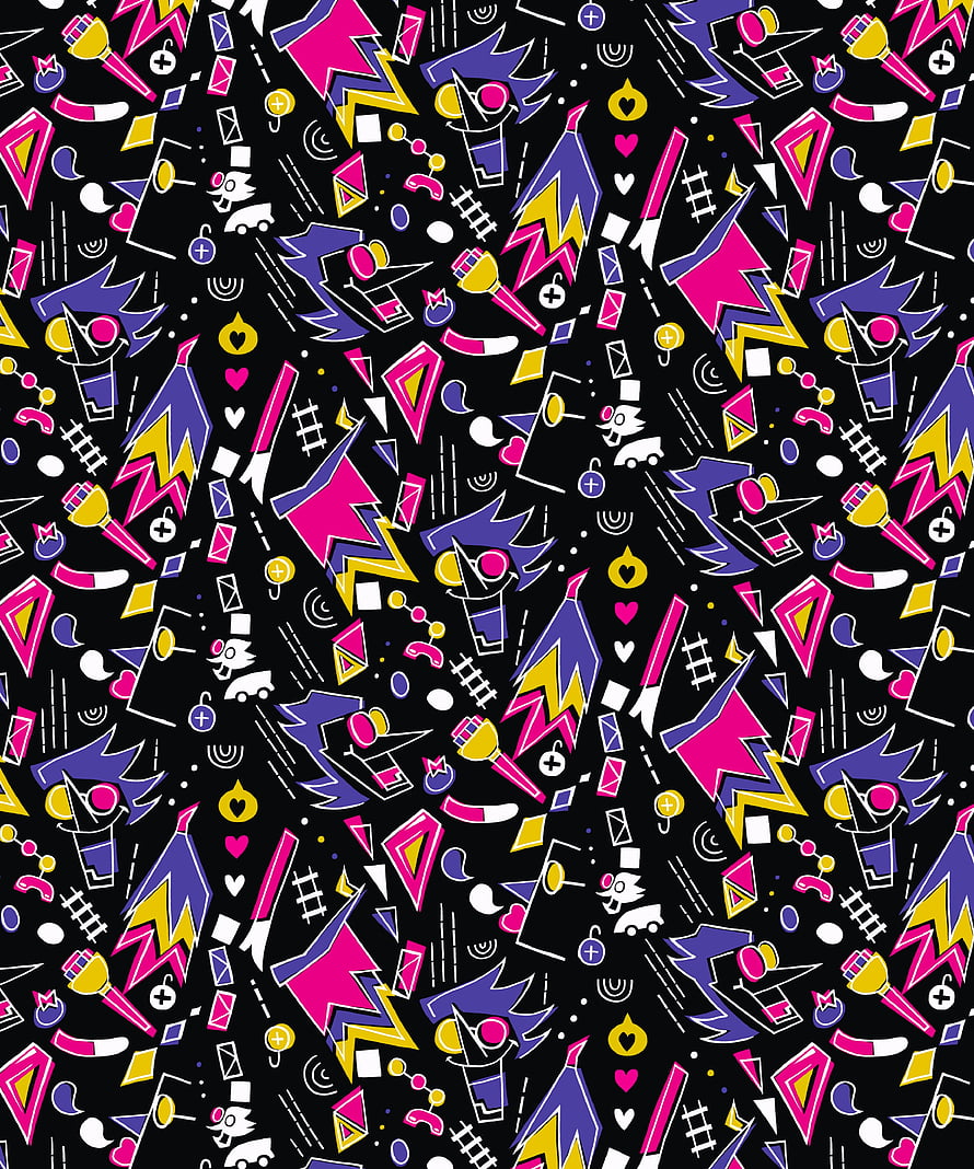 Spamton NEO Abstract Geometric Pattern with Neon Shapes on Black Background HD phone wallpaper