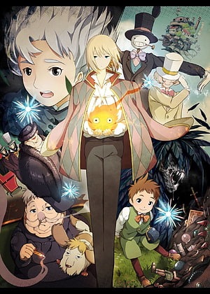 Howl's Moving Castle Character Ensemble with Fire Demon and Wizarding World HD phone wallpaper