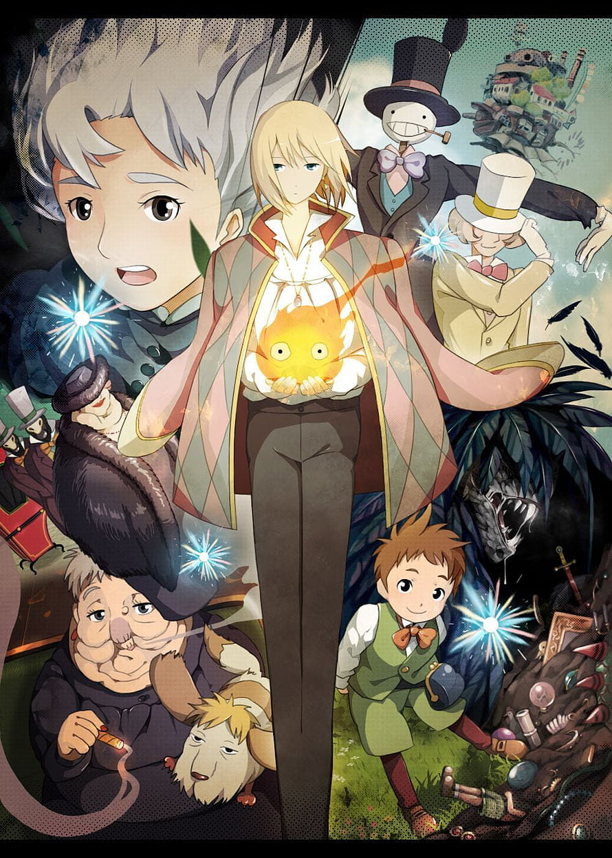 Howl's Moving Castle Character Ensemble with Fire Demon and Wizarding World HD phone wallpaper