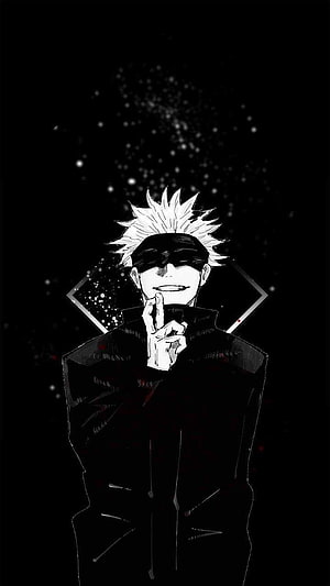 Gojo Satoru from Jujutsu Kaisen in a dark monochrome anime illustration with blindfold and spiky white hair HD phone wallpaper
