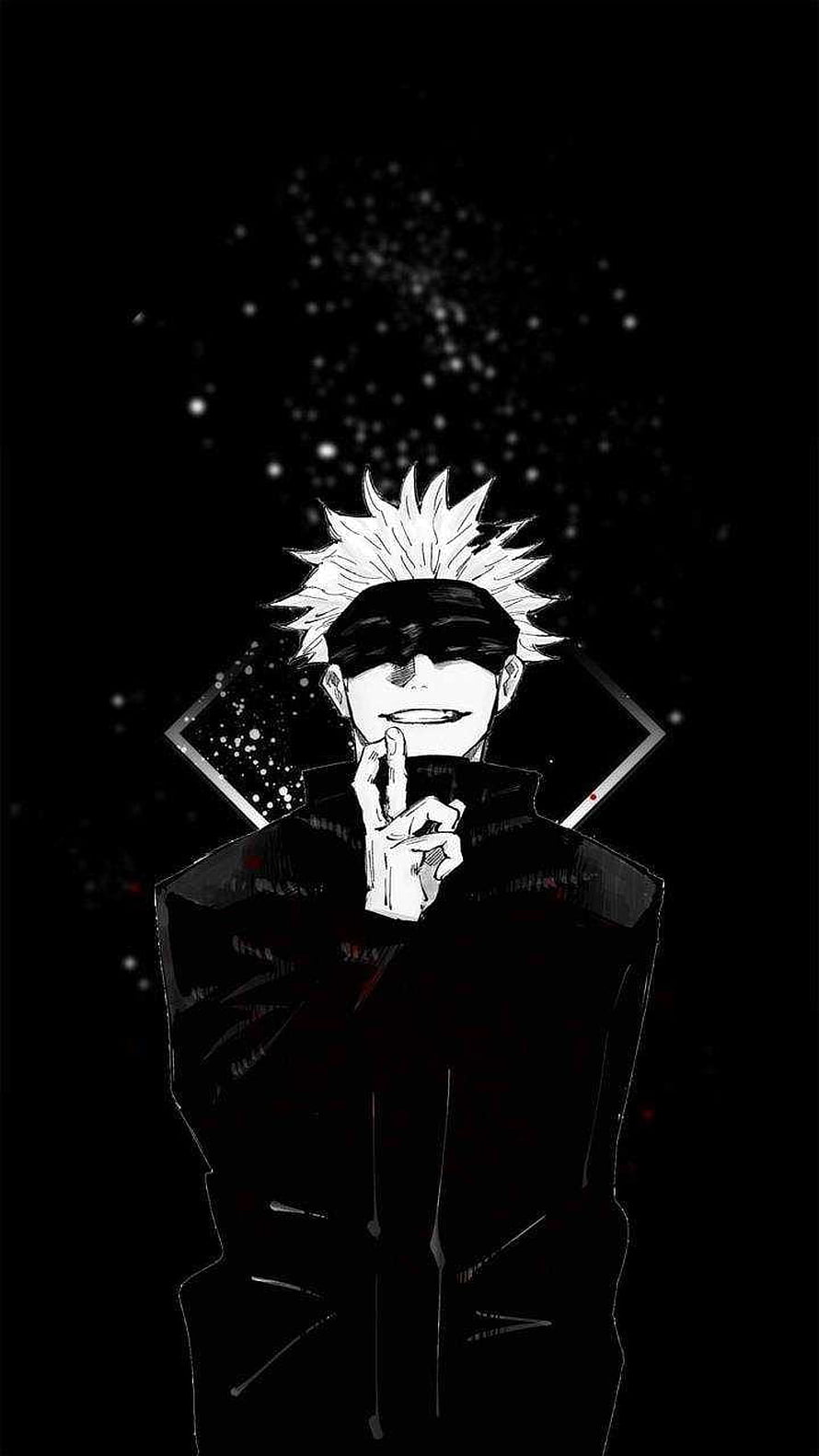 Gojo Satoru from Jujutsu Kaisen in a dark monochrome anime illustration with blindfold and spiky white hair HD phone wallpaper
