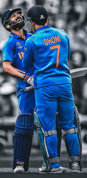 Virat Kohli and MS Dhoni Celebrating in Indian Cricket Team Blue ODI Uniforms HD phone wallpaper
