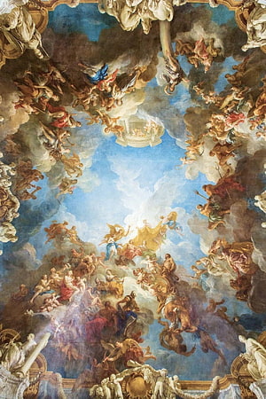 Baroque Ceiling Fresco Depicting Divine Figures and Angels in Clouds HD phone wallpaper