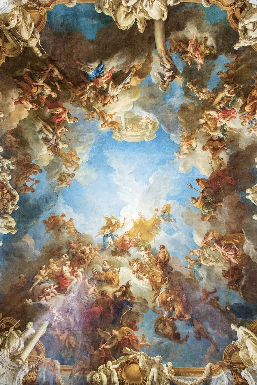Baroque Ceiling Fresco Depicting Divine Figures and Angels in Clouds HD phone wallpaper