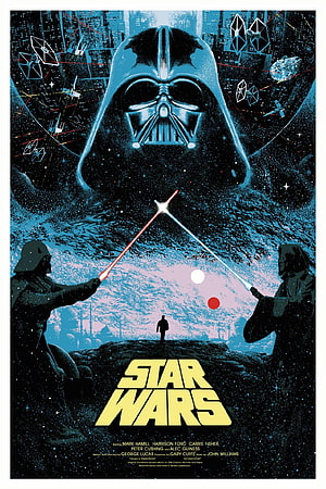 Star Wars A New Hope Retro Poster Featuring Darth Vader and Lightsaber Duel HD phone wallpaper