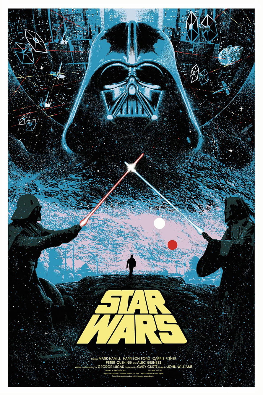 Star Wars A New Hope Retro Poster Featuring Darth Vader and Lightsaber Duel HD phone wallpaper