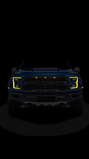 Ford Raptor Front Grille with Yellow LED Accents on Dark Background HD phone wallpaper