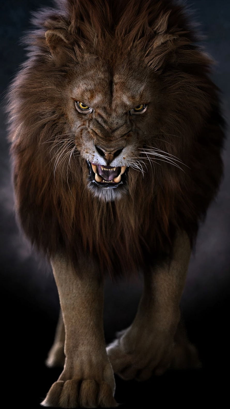 Majestic Male Lion Roaring with Intense Fierce Expression in Dark Studio Setting HD phone wallpaper