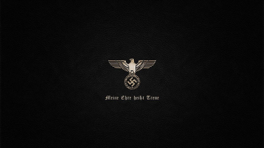 German Imperial Eagle Emblem on Black Leather with Gothic Text HD wallpaper