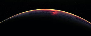Dramatic Planet Horizon with Fiery Atmospheric Glow Against Deep Space HD wallpaper