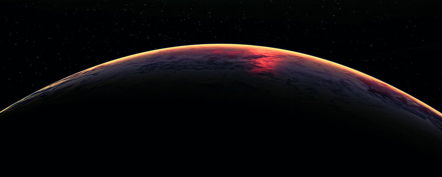 Dramatic Planet Horizon with Fiery Atmospheric Glow Against Deep Space HD wallpaper