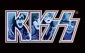KISS Band Logo With Member Portraits In Blue Tinted Rock Artwork HD wallpaper