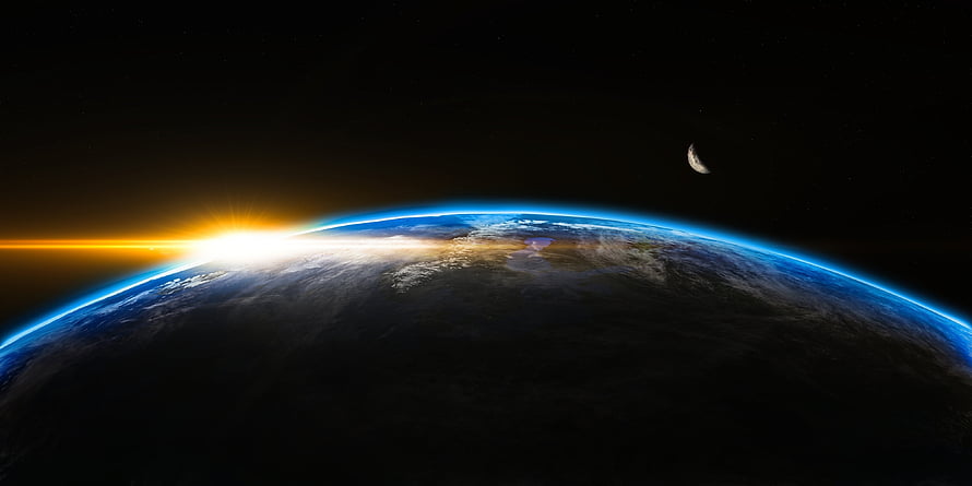 Earth Sunrise From Space With Crescent Moon And Atmospheric Glow HD wallpaper