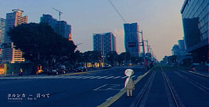 Yorushika Say It Music Video Still With Kidiny Sketch Character On City Street HD wallpaper