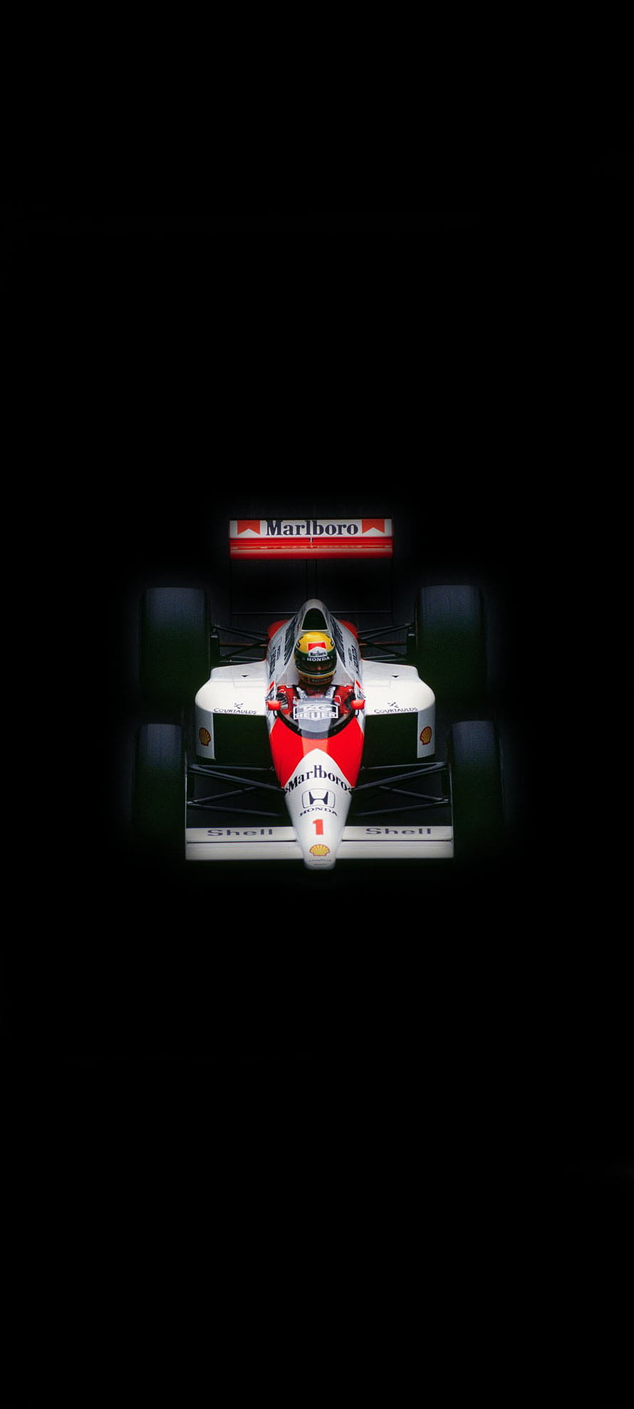 McLaren MP4 Formula 1 Race Car with Marlboro and Shell Livery on Black Background HD phone wallpaper