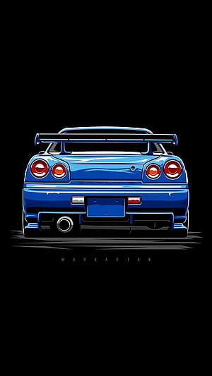 Nissan Skyline GT-R R34 Rear View Digital Artwork on Black Background HD phone wallpaper