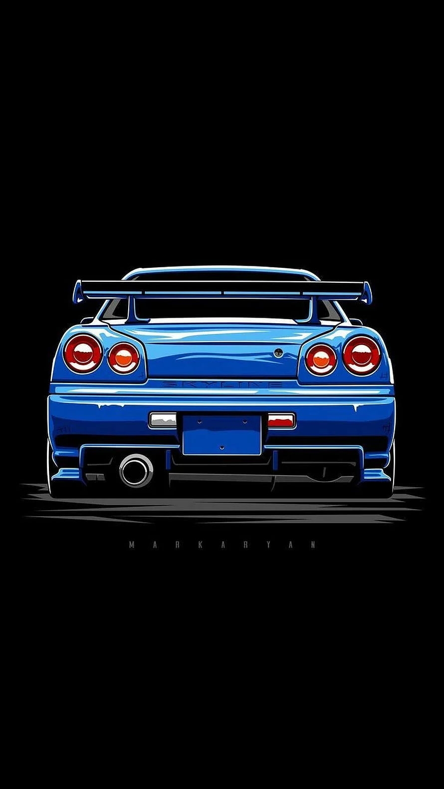 Nissan Skyline GT-R R34 Rear View Digital Artwork on Black Background HD phone wallpaper