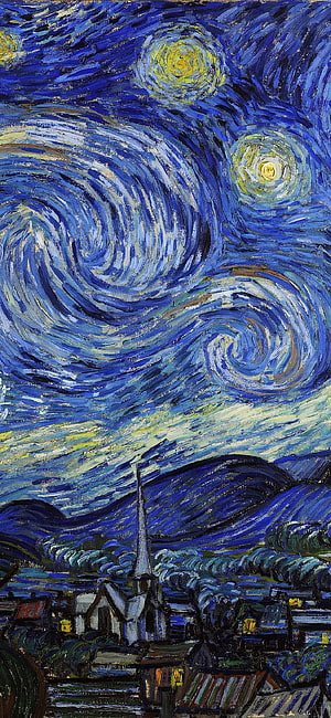 Vincent van Gogh Starry Night Oil Painting with Swirling Sky and Village Church HD phone wallpaper