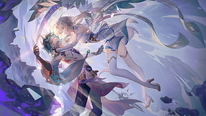 Lumine and Xiao in Ethereal Embrace Genshin Impact Fantasy Art HD wallpaper