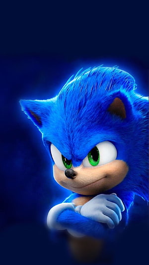 Sonic the Hedgehog Cinematic Portrait with Intense Green Eyes and Blue Fur HD phone wallpaper