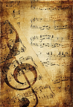 Aged parchment sheet music with vintage musical notation and sepia tones HD phone wallpaper