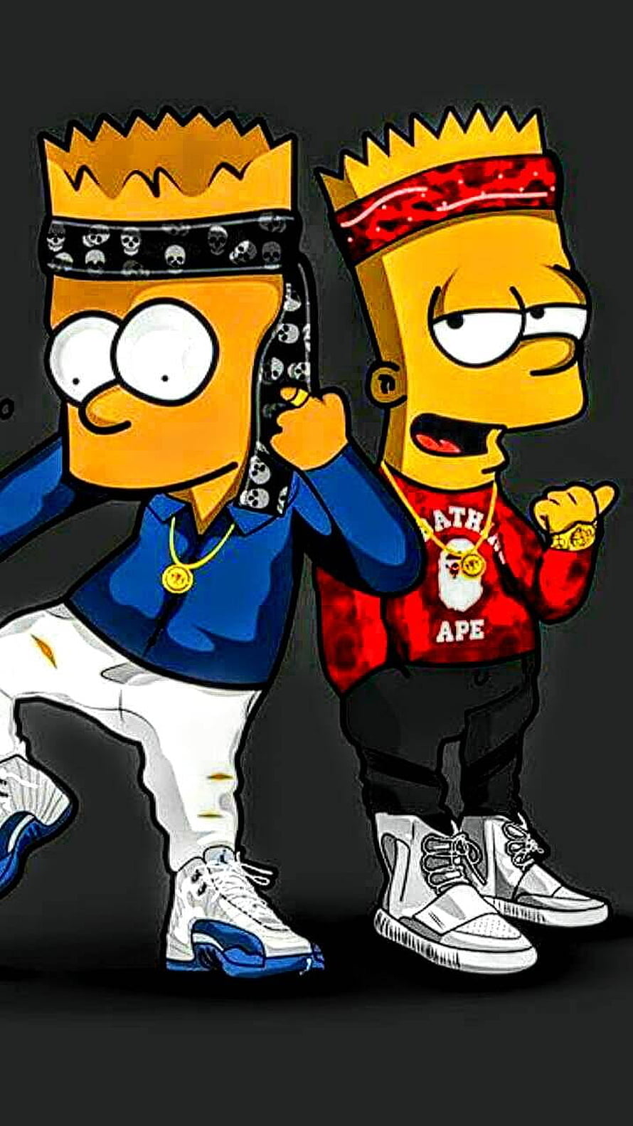 Bart Simpson in Streetwear Style with Gold Chains and Bandanas HD phone wallpaper