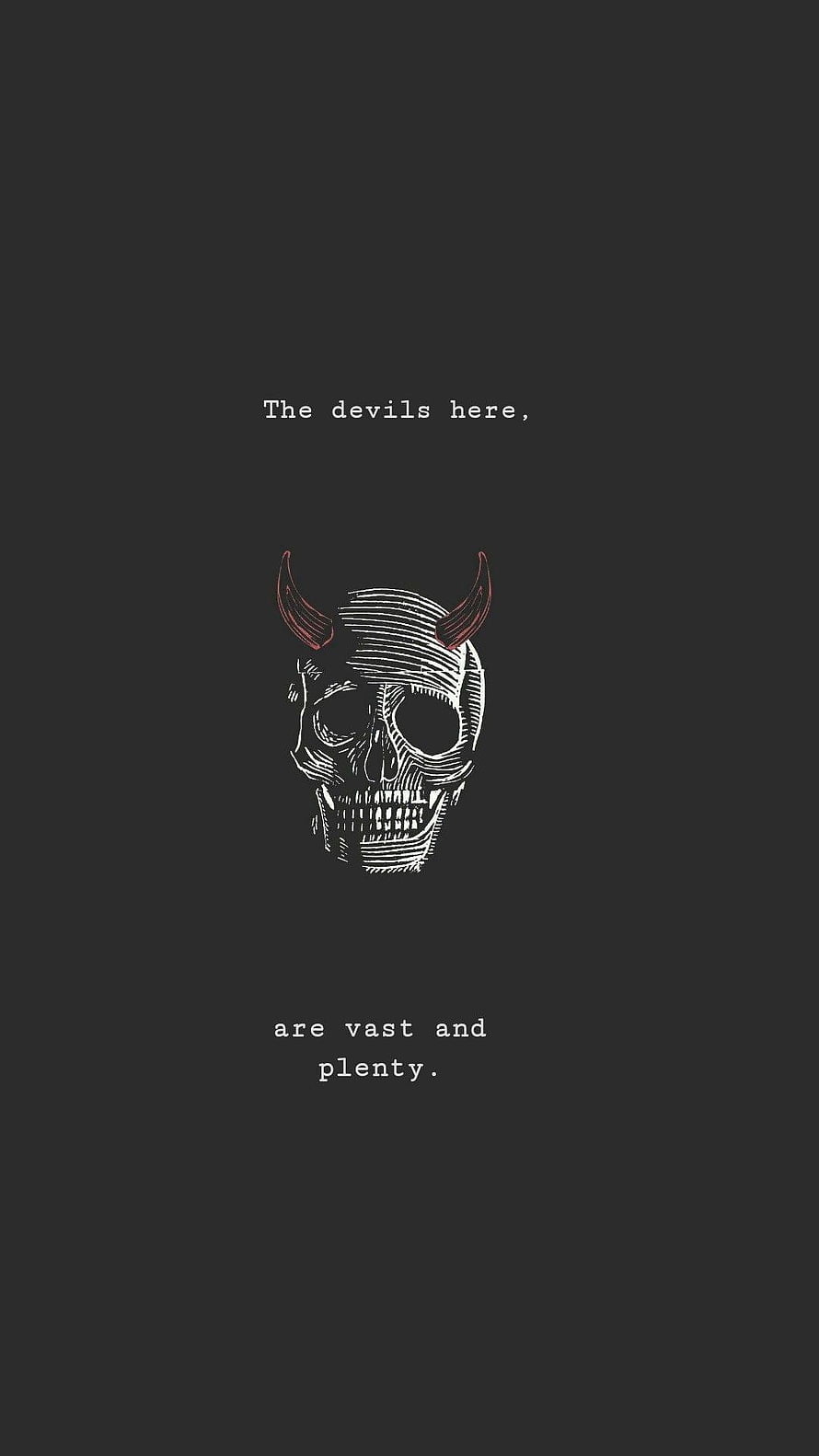 Minimalist Devil Skull Illustration with Red Horns on Dark Background HD phone wallpaper