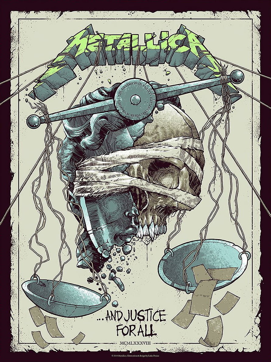 Metallica And Justice For All Album Artwork Poster Featuring Skull and Scales of Justice HD phone wallpaper
