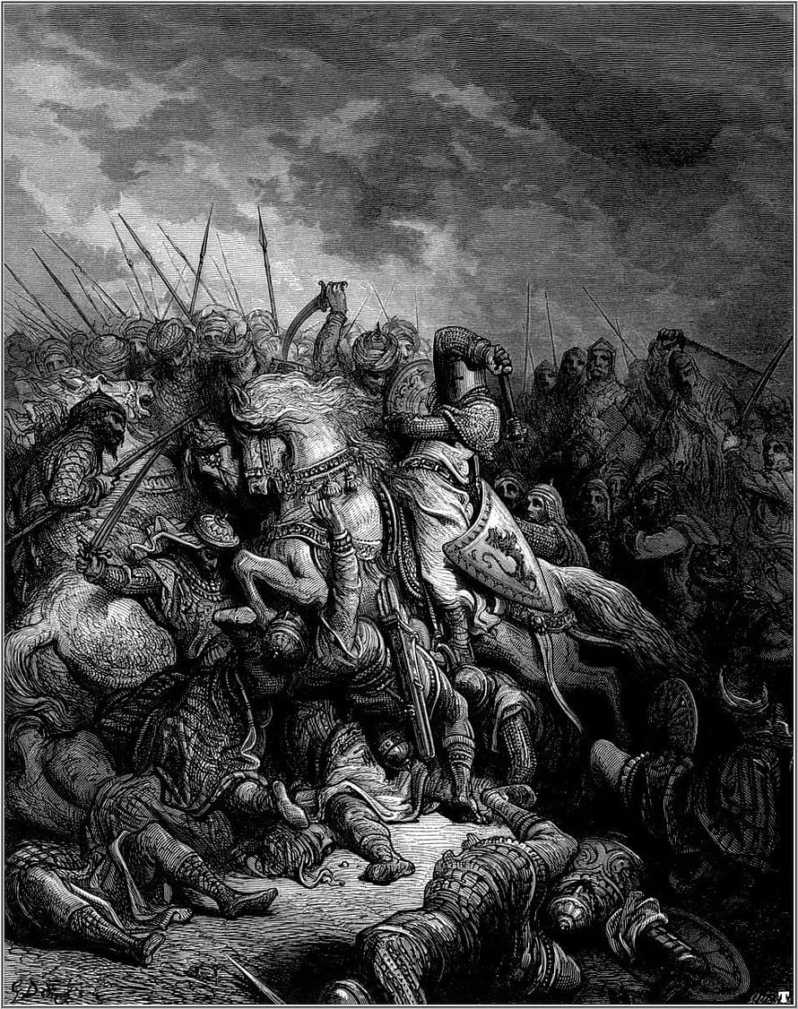 Gustave Doré Illustration of Medieval Knights in Fierce Battle HD phone wallpaper