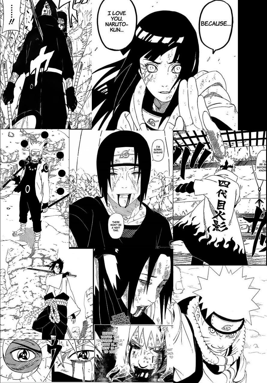 Naruto Manga Panel Collage Featuring Sasuke, Sakura, and Naruto in Black and White HD phone wallpaper