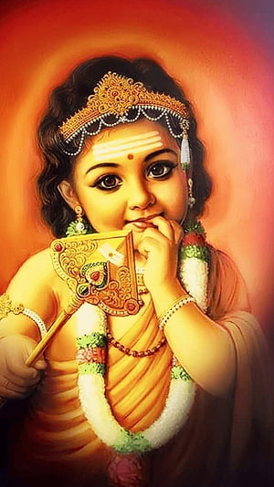 Baby Lord Murugan Portrait with Ornate Fan and Traditional Jewelry HD phone wallpaper
