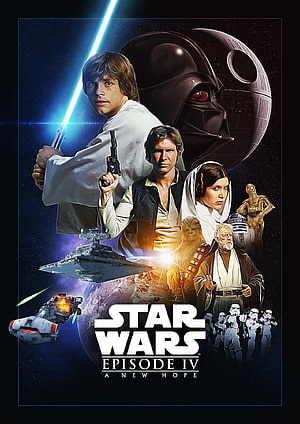 Star Wars Episode IV A New Hope Classic Movie Poster with Luke, Han, Leia, and Darth Vader HD phone wallpaper