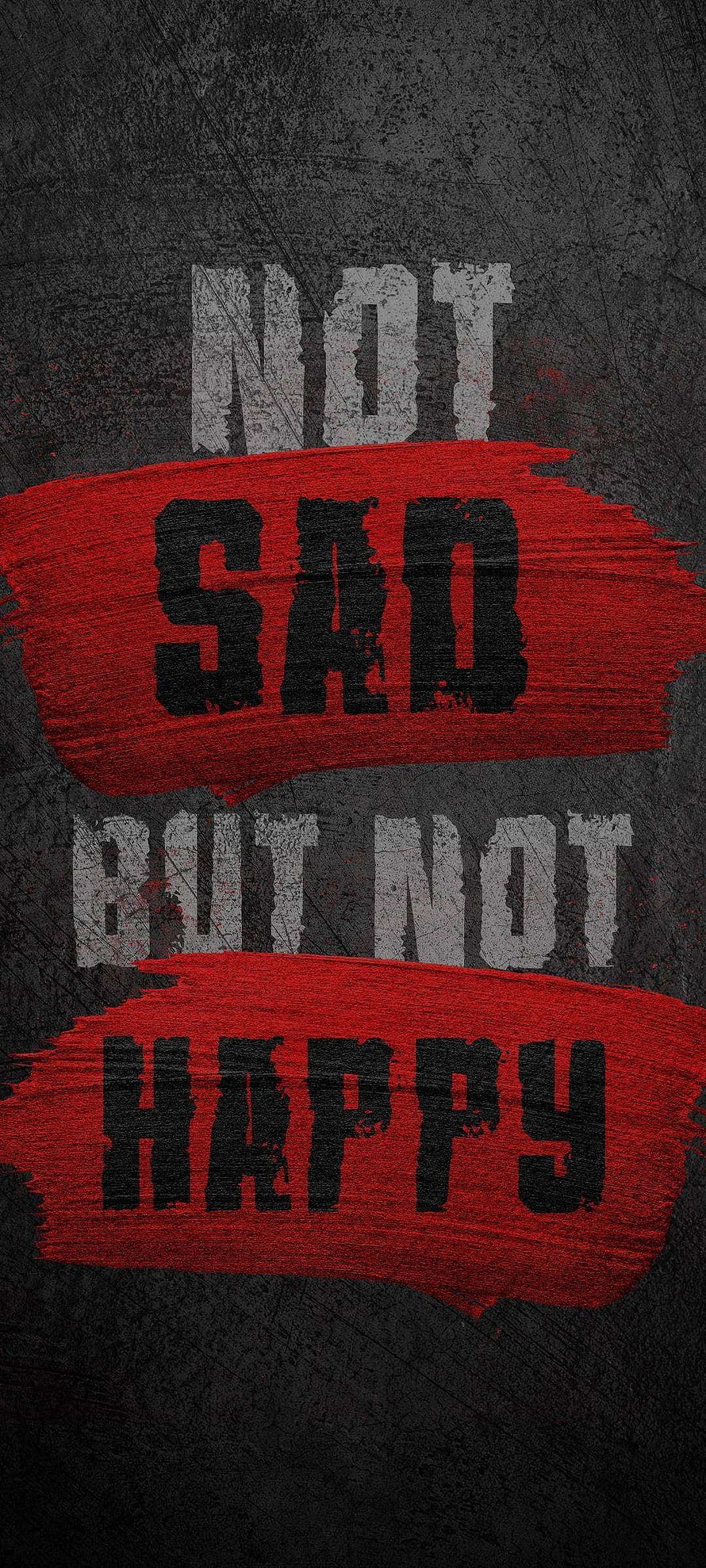 Grunge Typography Quote: Not Sad But Not Happy on Dark Textured Background HD phone wallpaper