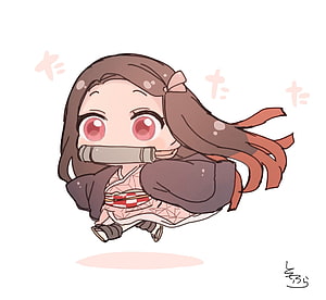 Chibi Kamado Nezuko from Demon Slayer Running with Bamboo Cuff HD wallpaper