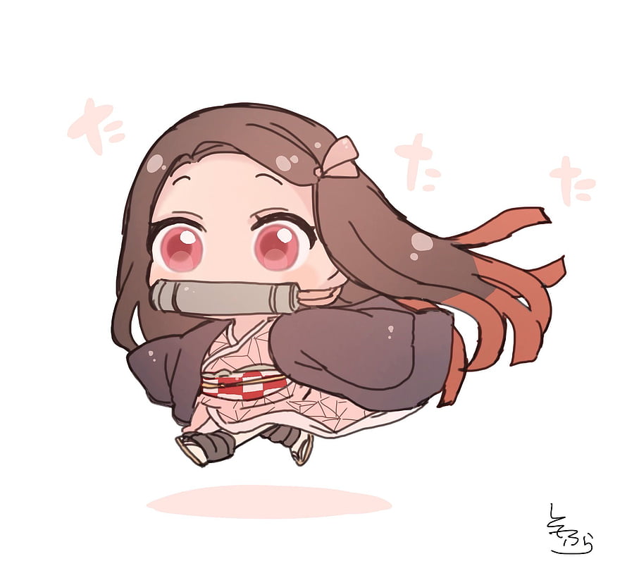 Chibi Kamado Nezuko from Demon Slayer Running with Bamboo Cuff HD wallpaper