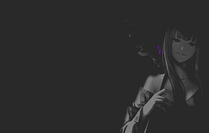 Black Witch Anime Character in Dark Shadowy Setting with Purple Eyes HD wallpaper