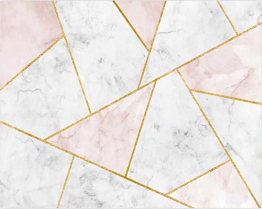 Elegant Geometric Marble Pattern with Gold Lines and Soft Pink Accents HD wallpaper