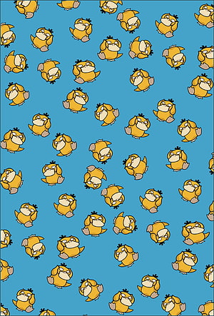 Psyduck Pokemon Pattern Wallpaper with Cute Cartoon Characters on Blue Background HD phone wallpaper