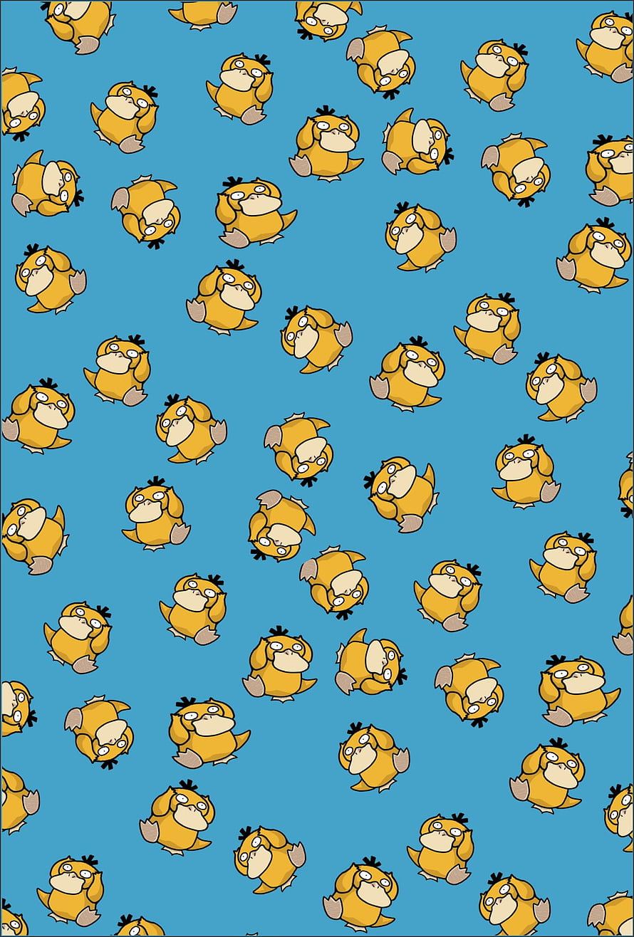 Psyduck Pokemon Pattern Wallpaper with Cute Cartoon Characters on Blue Background HD phone wallpaper