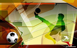 Dynamic Soccer Player Silhouette with Ball and Goal in Abstract Geometric Design HD wallpaper