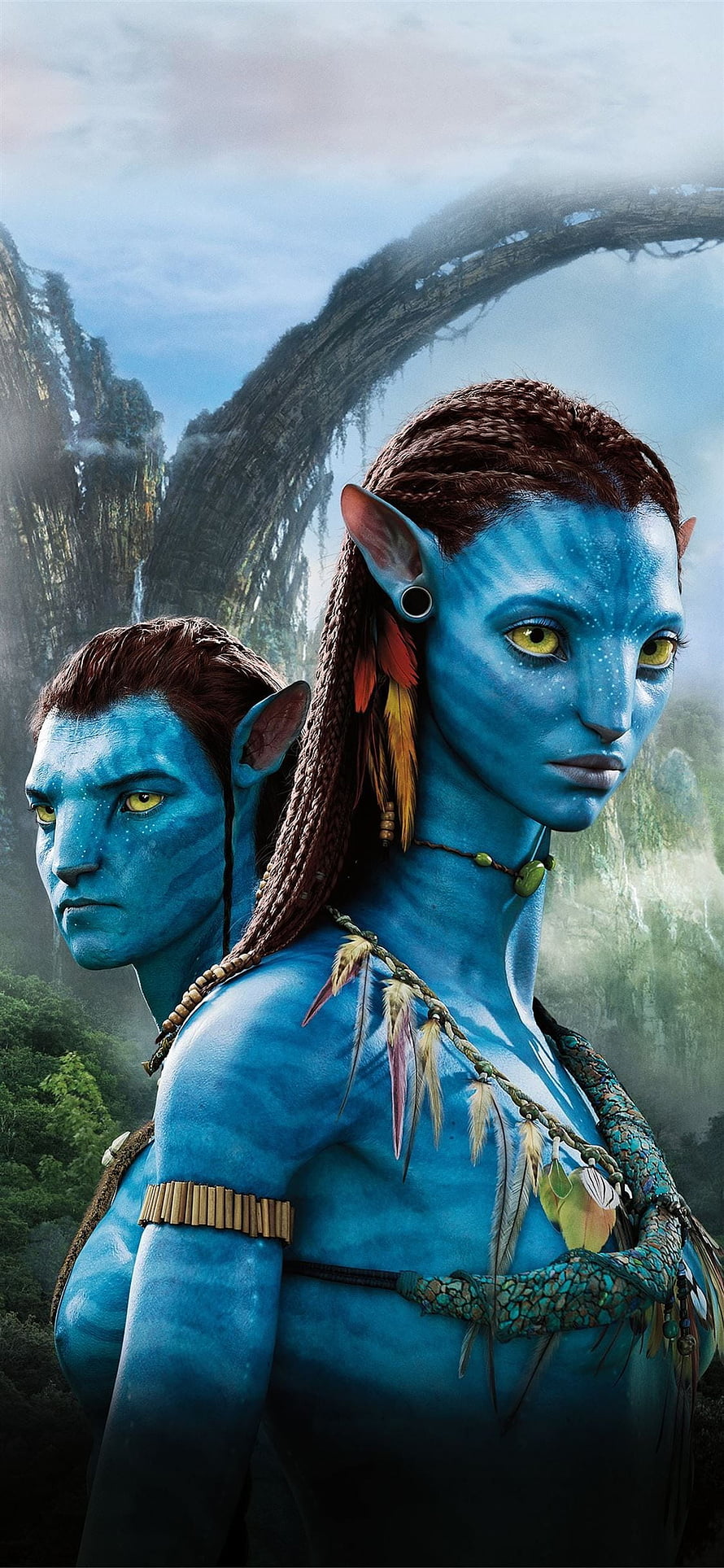 Avatar The Way of Water Na'vi Characters in Lush Alien Jungle Landscape HD phone wallpaper