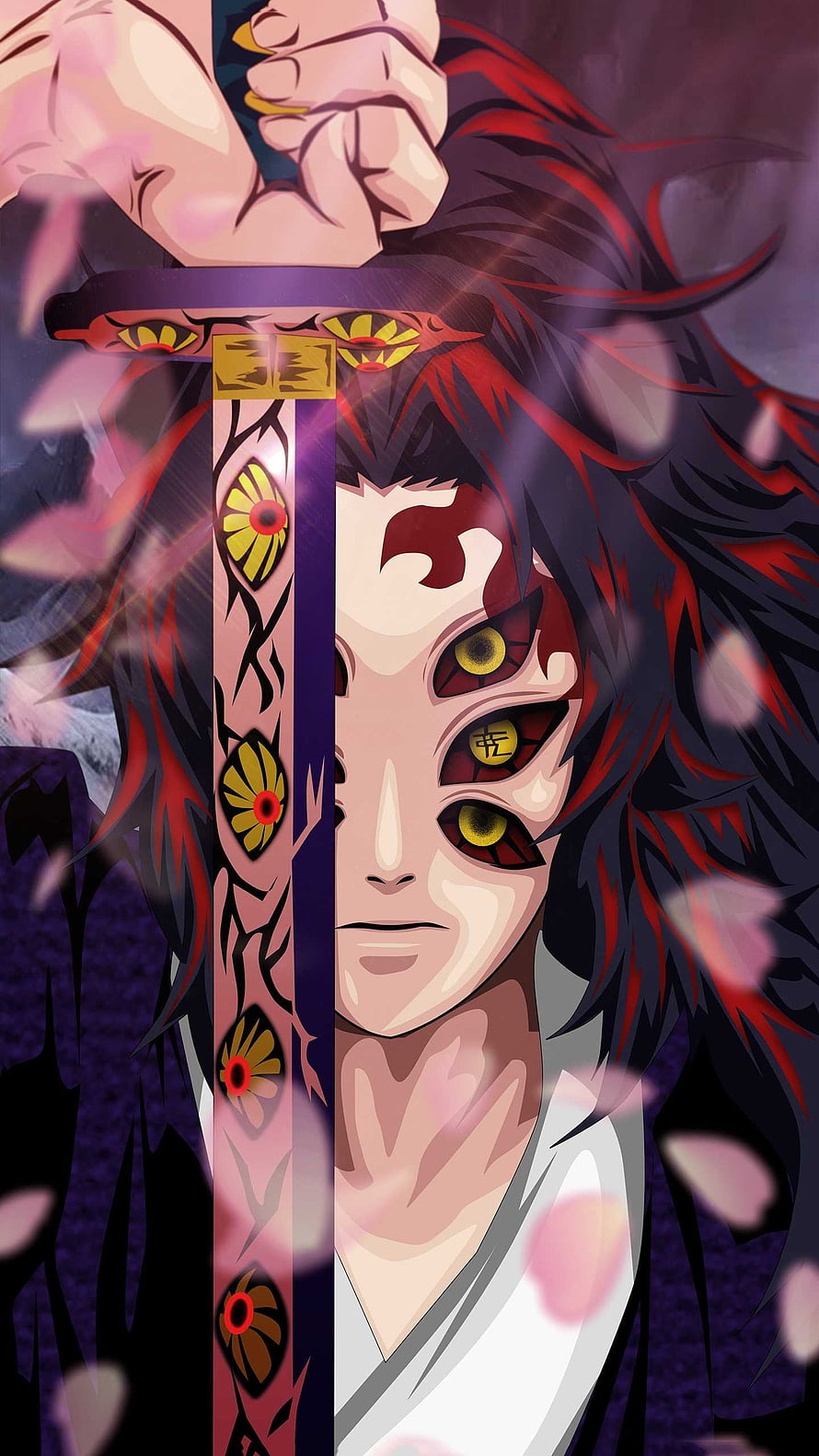 Kokushibo from Demon Slayer Holding Ornate Sword with Cherry Blossoms HD phone wallpaper