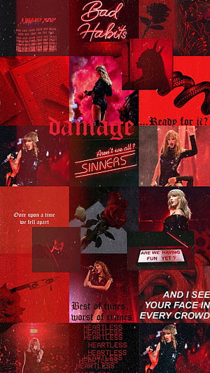 Taylor Swift Reputation Era Collage with Red Aesthetic and Concert Imagery HD phone wallpaper
