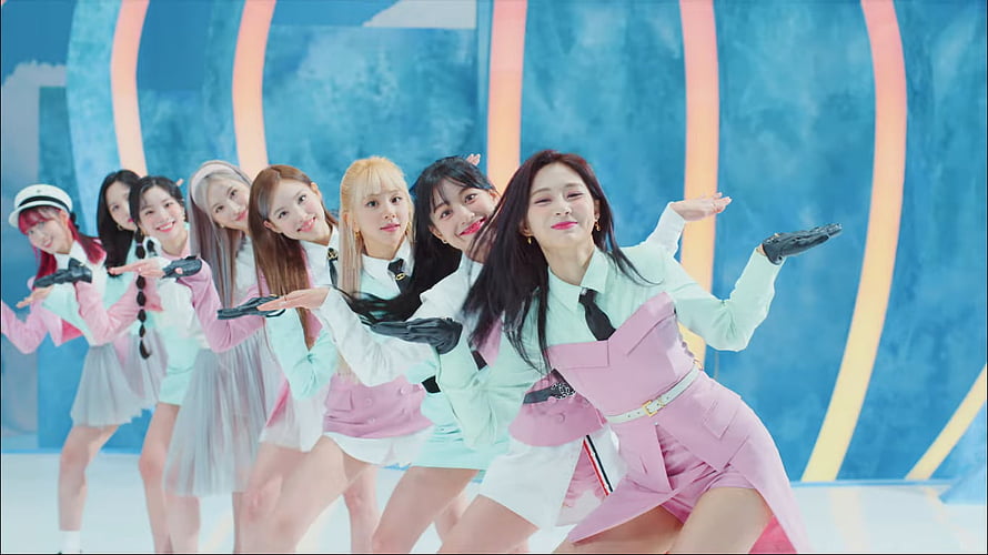 Twice K-Pop Group Performing in Pastel Pink and Mint Stage Outfits HD wallpaper
