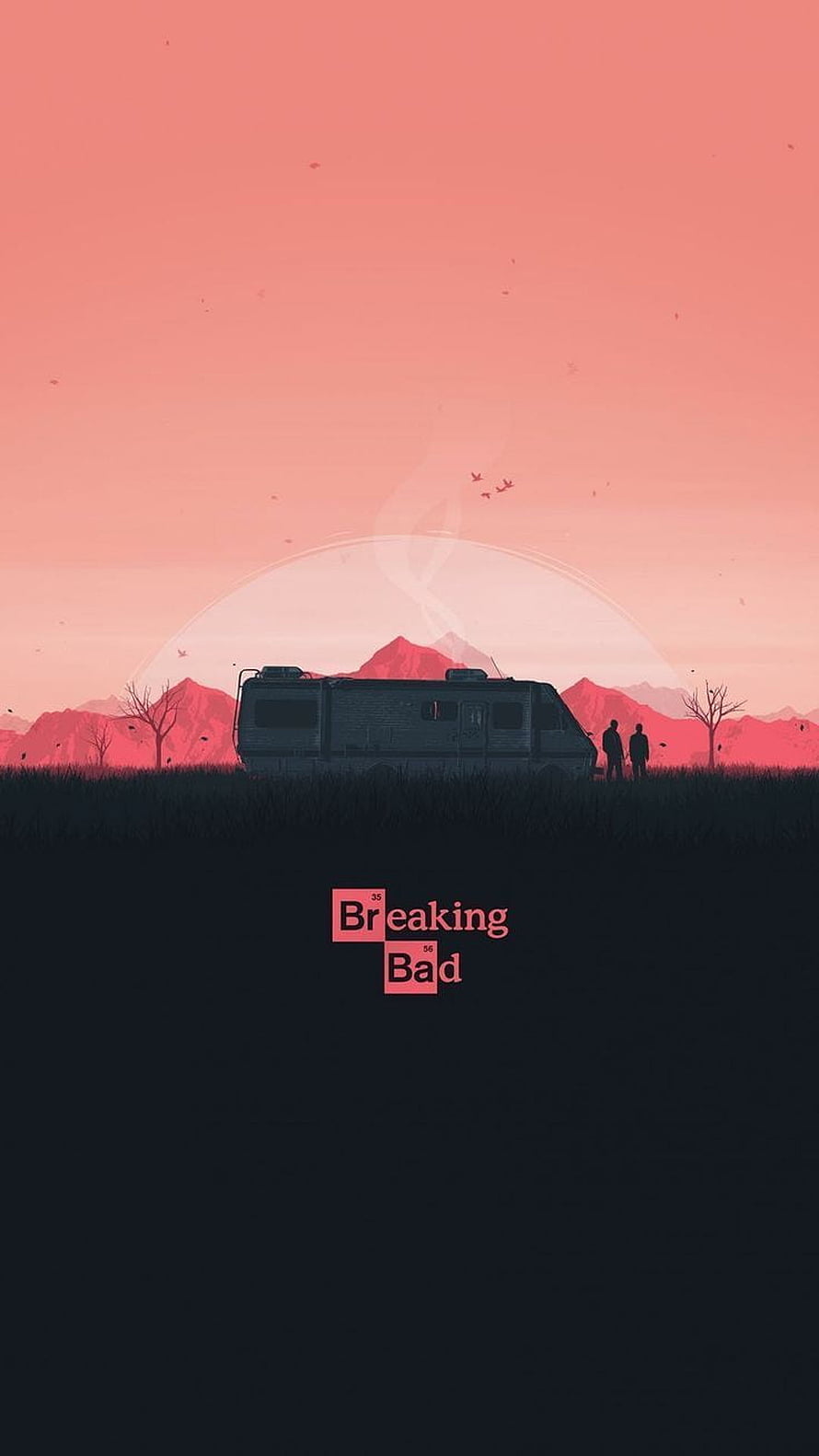 Breaking Bad Minimalist Poster with RV Silhouette and Sunset Landscape HD phone wallpaper