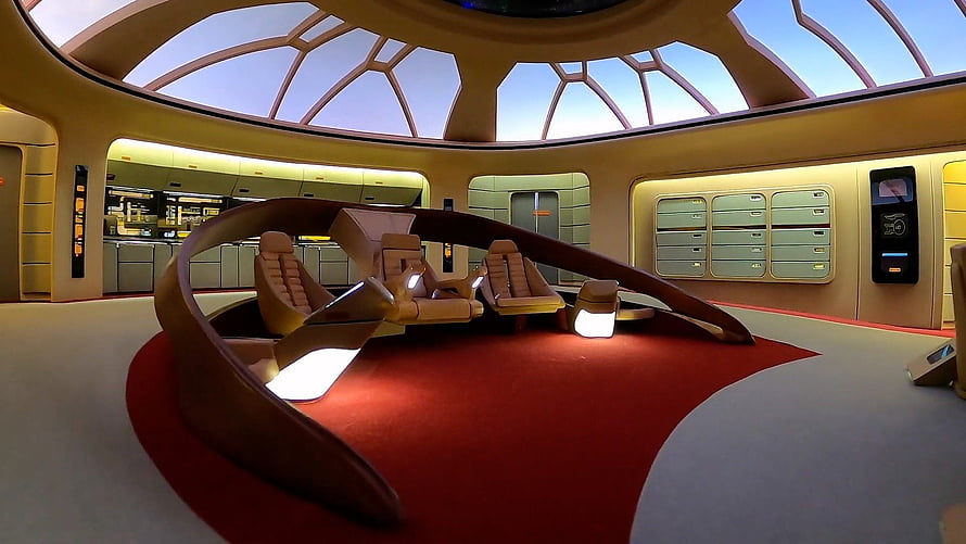Star Trek Next Generation Bridge Interior with Command Chairs and Red Carpet HD wallpaper