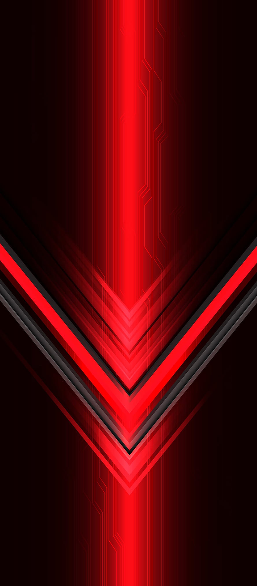 Red and Black Geometric V-Shapes with Circuit Board Lines and Neon Glow HD phone wallpaper