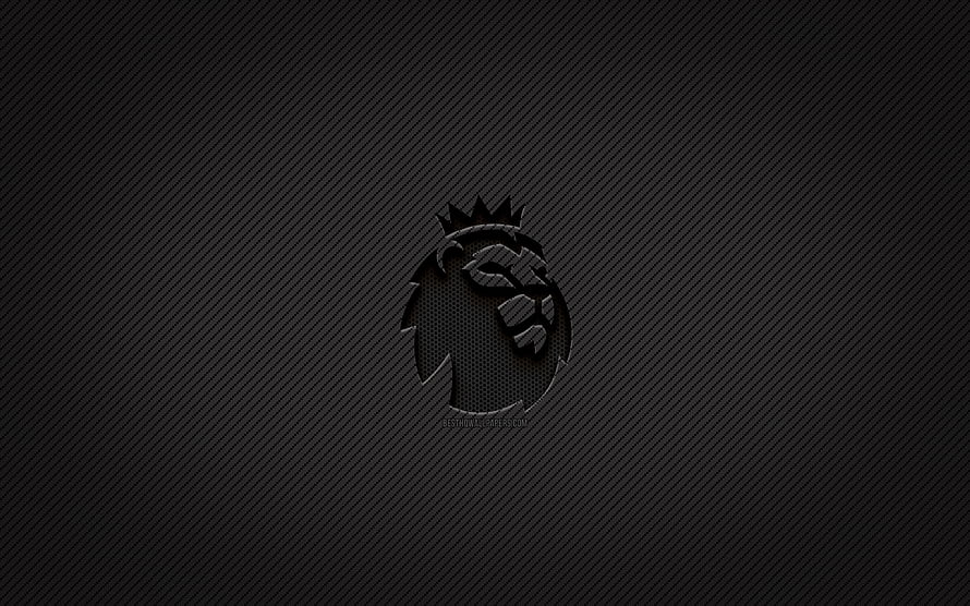Premier League Lion Crest on Dark Carbon Fiber Texture Background HD wallpaper