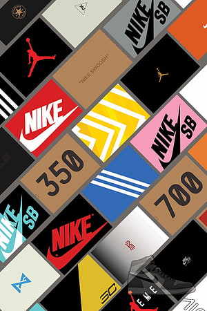 Nike and Jordan Brand Logo Collage Poster with Sneaker Box Graphics HD phone wallpaper